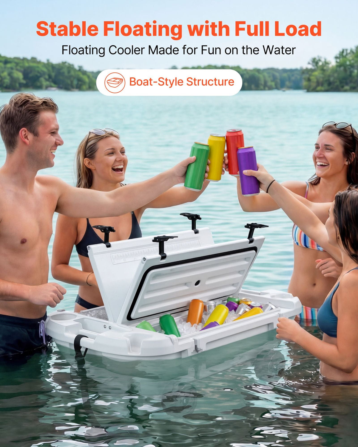 Floating Cooler, 40 QT Floating Ice Chest with Dry Storage, Wheels & Tow Rope, Premium LLDPE Amphibious Drink Cooler for Water & Land, Cruise Stable on Lake, River, Pool, Beach, Kayak, White