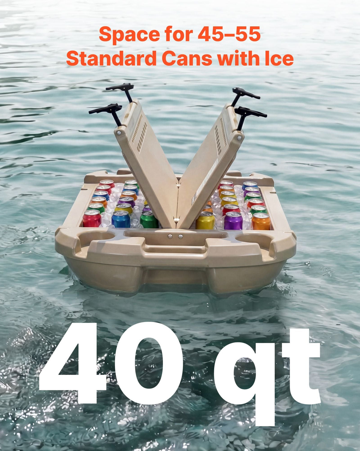 Floating Cooler, 40 QT Floating Ice Chest with Dry Storage, Wheels & Tow Rope, Premium LLDPE Amphibious Drink Cooler for Water & Land, Stable Cruiser on Lake, River, Pool, Beach, Kayak, Apricot