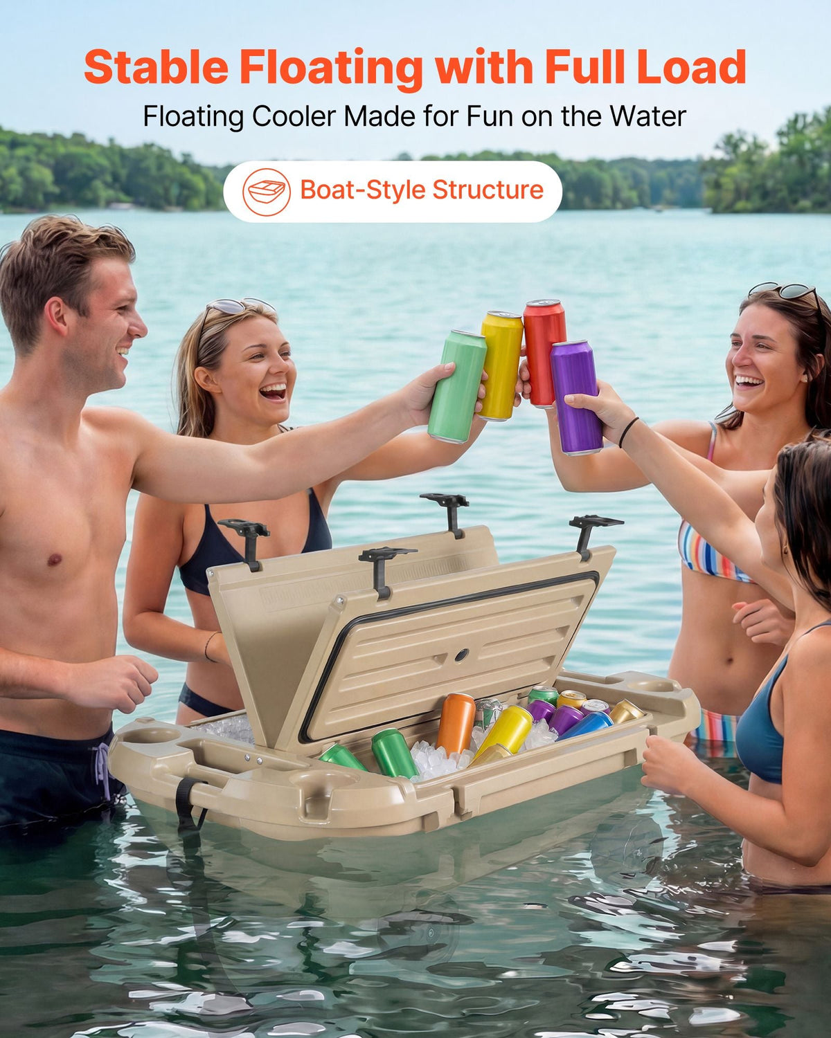 Floating Cooler, 40 QT Floating Ice Chest with Dry Storage, Wheels & Tow Rope, Premium LLDPE Amphibious Drink Cooler for Water & Land, Stable Cruiser on Lake, River, Pool, Beach, Kayak, Apricot