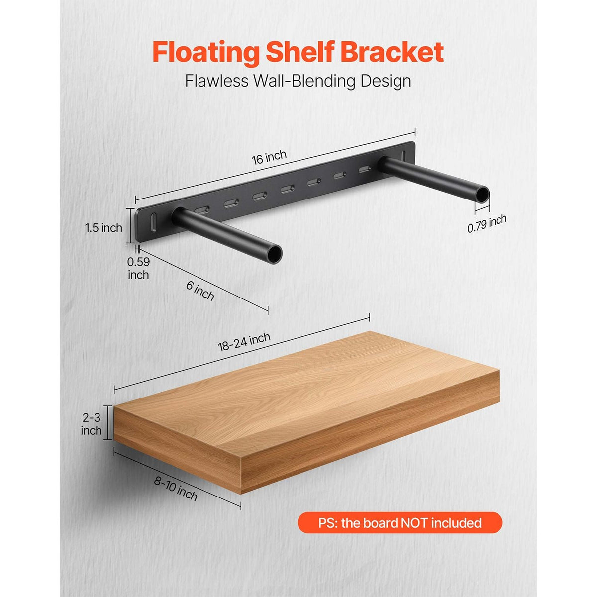 Floating Shelf Brackets 2 Pcs, 150 lbs/68 kg Weight Capacity, 16x6.2x1.5 inch / 406.4x157.4x38.1 mm, Heavy Duty Hidden Shelf Brackets Support, Wall Mounting Invisible Floating Shelves Bracket