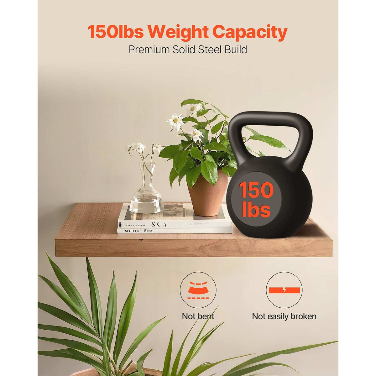 Floating Shelf Brackets 2 Pcs, 150 lbs/68 kg Weight Capacity, 16x6.2x1.5 inch / 406.4x157.4x38.1 mm, Heavy Duty Hidden Shelf Brackets Support, Wall Mounting Invisible Floating Shelves Bracket
