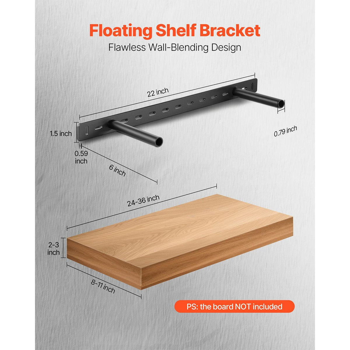 Floating Shelf Brackets 2 Pcs, 150 lbs/68 kg Weight Capacity, 22x6.2x1.5 inch / 558.4x157.4x38.1 mm, Heavy Duty Hidden Shelf Brackets Support, Wall Mounting Invisible Floating Shelves Bracket