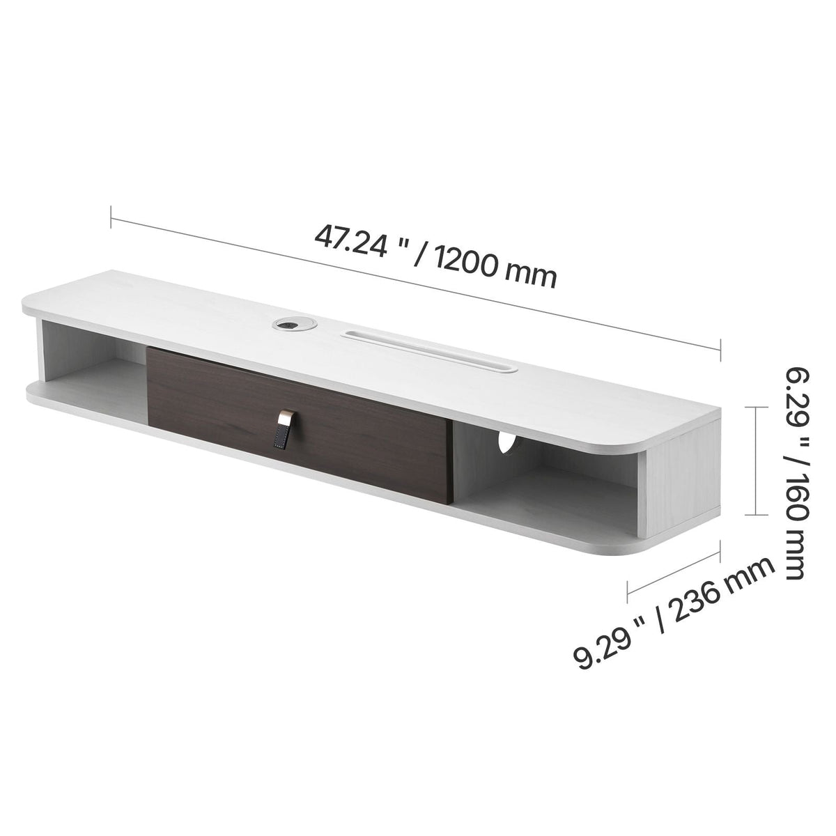 Floating TV Stand, 47 in Wall Mount Entertainment Center with Cable Hole, Modern Floating TV Shelf with Storage Cabinet, Particle Board Console for DVD Player, Cable Box, Game Console, White