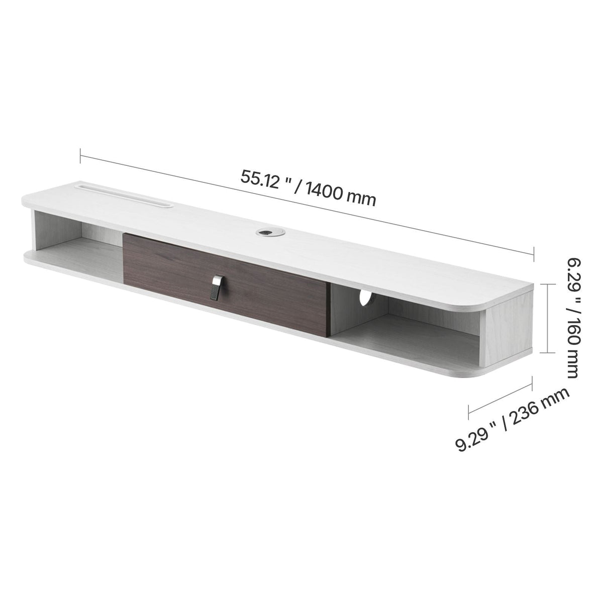 Floating TV Stand, 55 in Wall Mount Entertainment Center with Cable Hole, Modern Floating TV Shelf with Storage Cabinet, Particle Board Console for DVD Player, Cable Box, Game Console, White