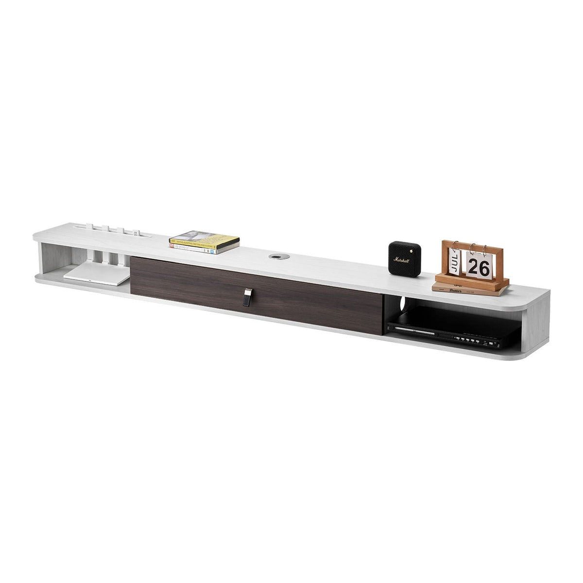 Floating TV Stand, 70 in Wall Mount Entertainment Center with Cable Hole, Modern Floating TV Shelf with Storage Cabinet, Particle Board Console for DVD Player, Cable Box, Game Console, White