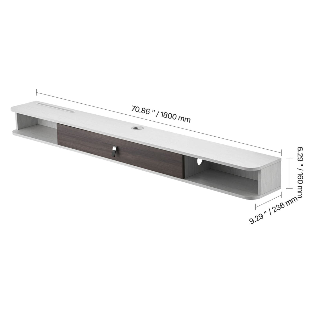 Floating TV Stand, 70 in Wall Mount Entertainment Center with Cable Hole, Modern Floating TV Shelf with Storage Cabinet, Particle Board Console for DVD Player, Cable Box, Game Console, White