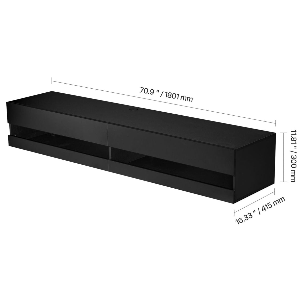 Floating TV Stand, 71 in Wall Mount Entertainment Center with Power Outlet & LED Lights, Modern Floating TV Shelf with 2 Drawers & Storage Cabinet for DVD Player, Cable Box, Game Console, Black