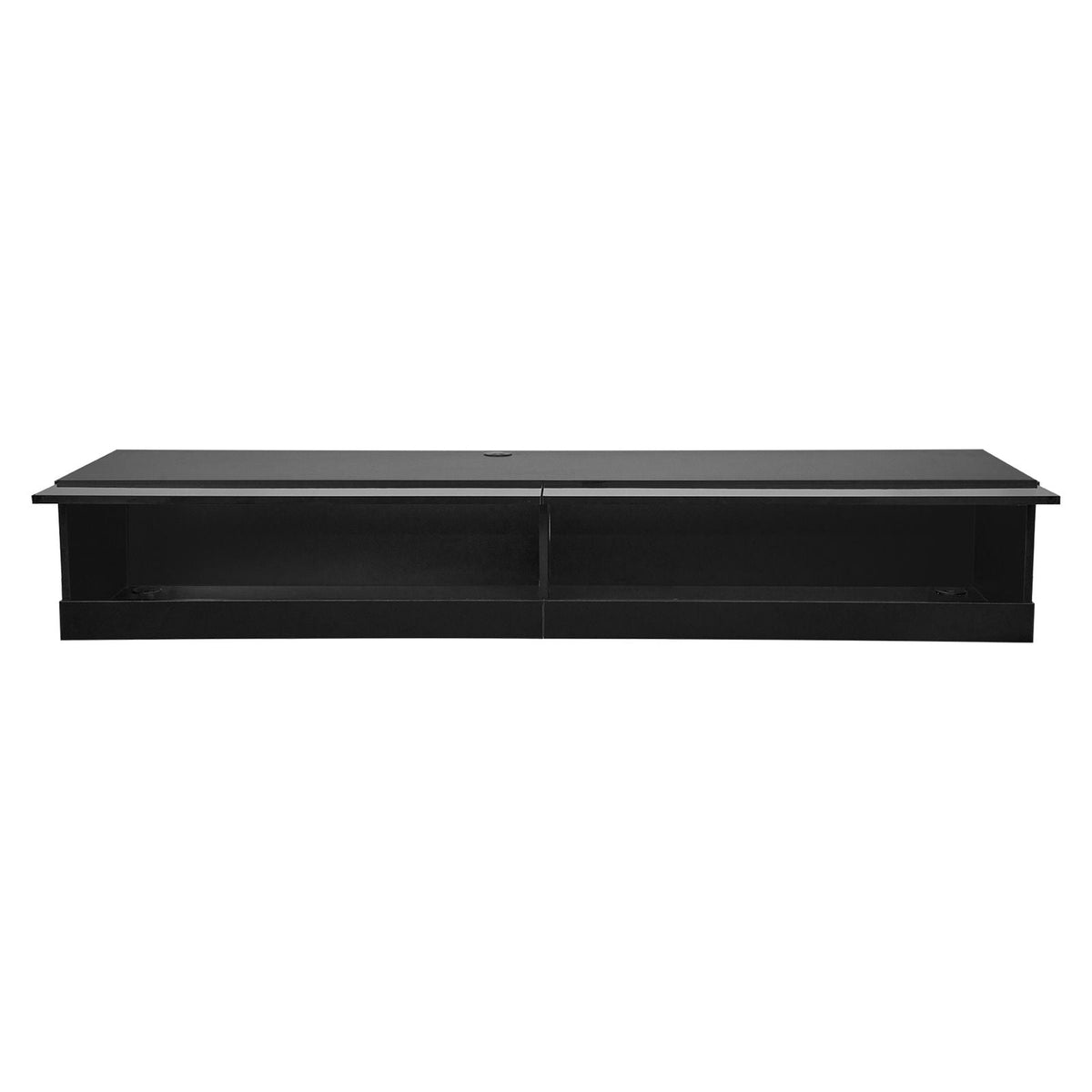 Floating TV Stand, 71 in Wall Mount Entertainment Center with Power Outlet & LED Lights, Modern Floating TV Shelf with 2 Drawers & Storage Cabinet for DVD Player, Cable Box, Game Console, Black