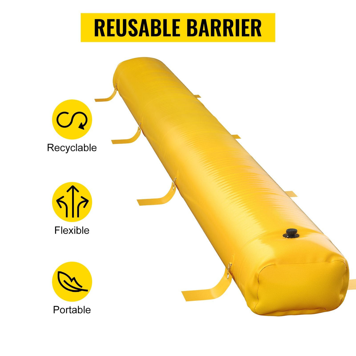 Flood Bag, 24 ft Length x 12 in Height, Reusable PVC Water Diversion Tubes, Lightweight with Excellent Waterproof Effect Used for Doorways, Garages, Yellow