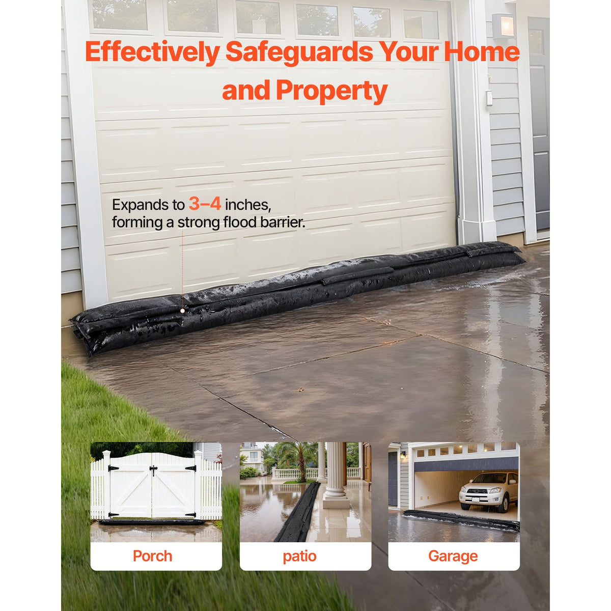 Flood Barrier, 8 Pack, 10 x 0.7 ft Flood Bags Activated by Water, Reusable Water Absorbent Barrier, Sandless Sandbags Blockage, Flooding Prevention Bags for Home, Doorway, Basement, Garage
