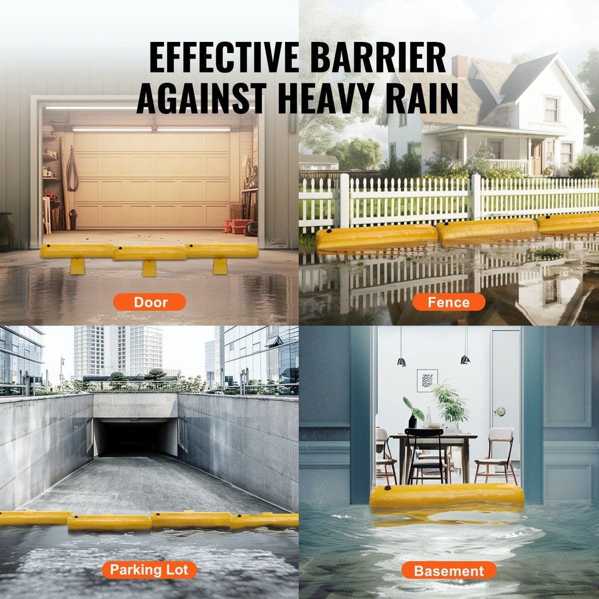 Flood Barriers, Sandbag Alternative Flood Bags 4 Pack, Flood Barrier for Home, Water Barriers for Flooding, Doorway, Driveway(4FTx6in)