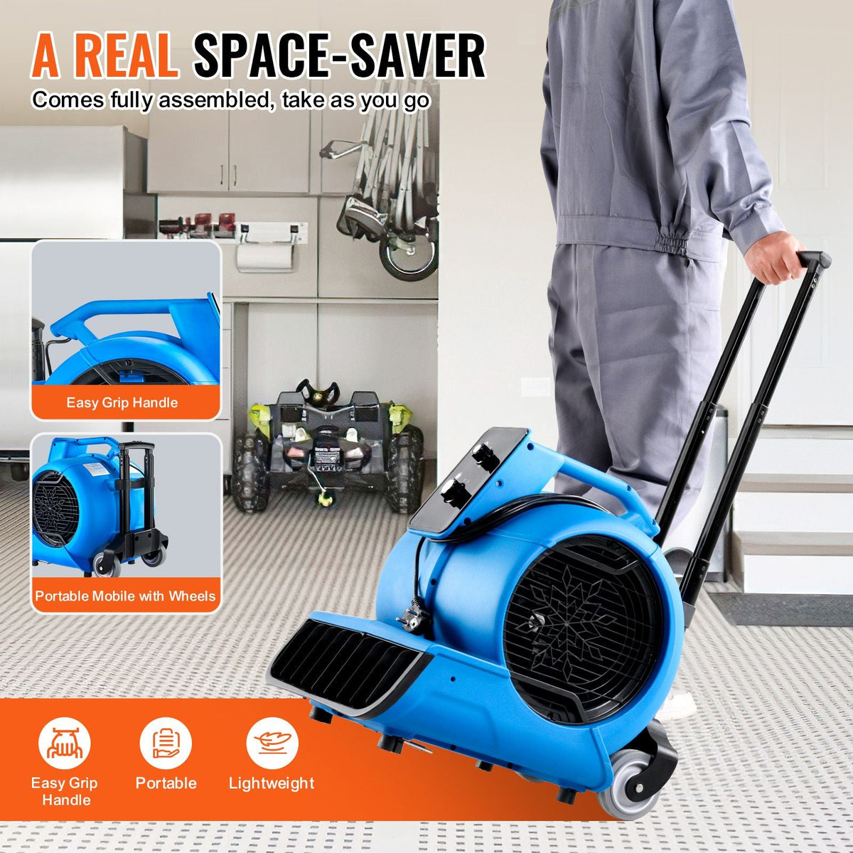 Floor Blower, 1560 RPM 4000 CFM, Air Mover for Drying and Cooling, Portable Carpet Dryer Fan with 3 Blowing Angles, Timer, 3-Speeds Adjustment, for Janitorial, Home, Commercial Use