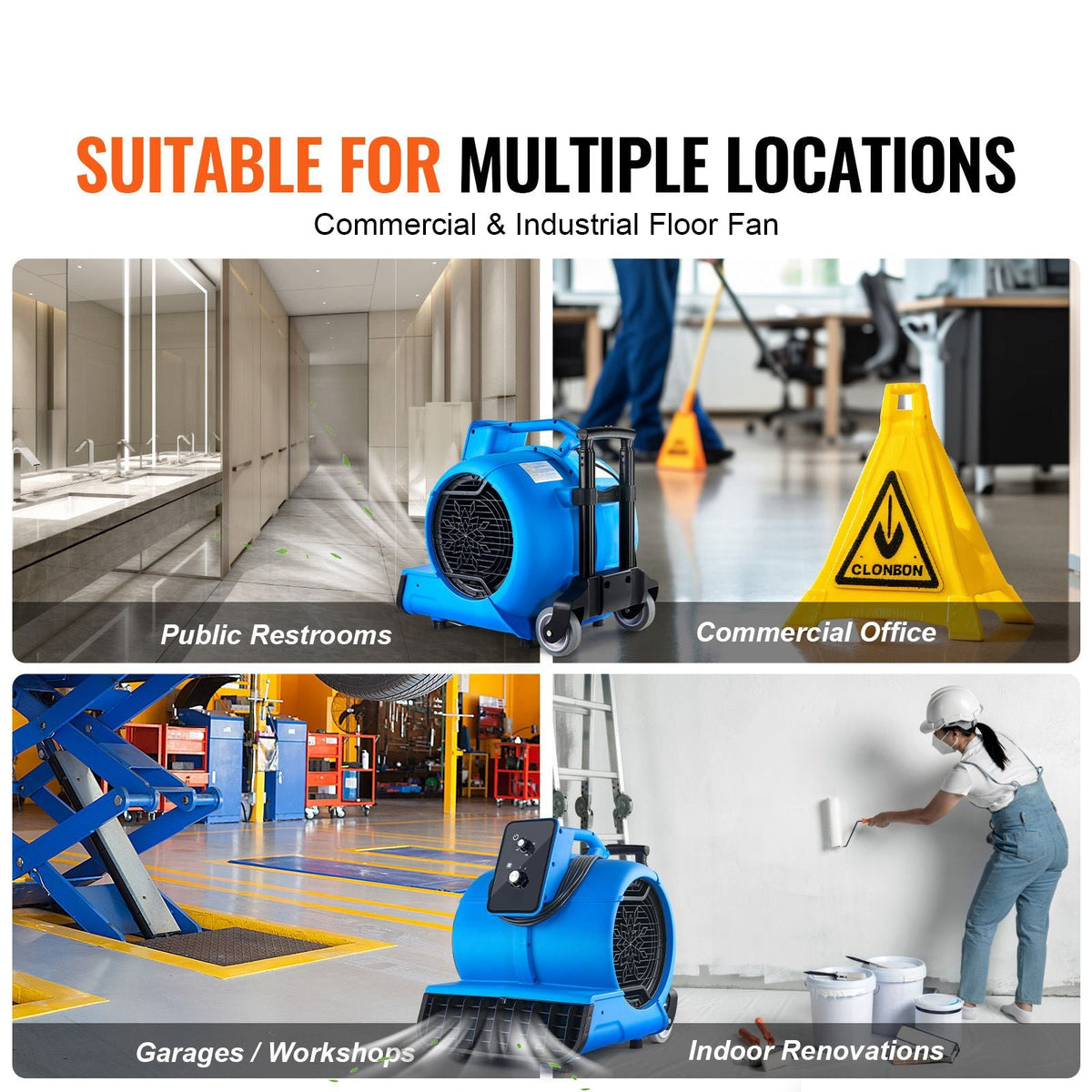 Floor Blower, 1560 RPM 4000 CFM, Air Mover for Drying and Cooling, Portable Carpet Dryer Fan with 3 Blowing Angles, Timer, 3-Speeds Adjustment, for Janitorial, Home, Commercial Use