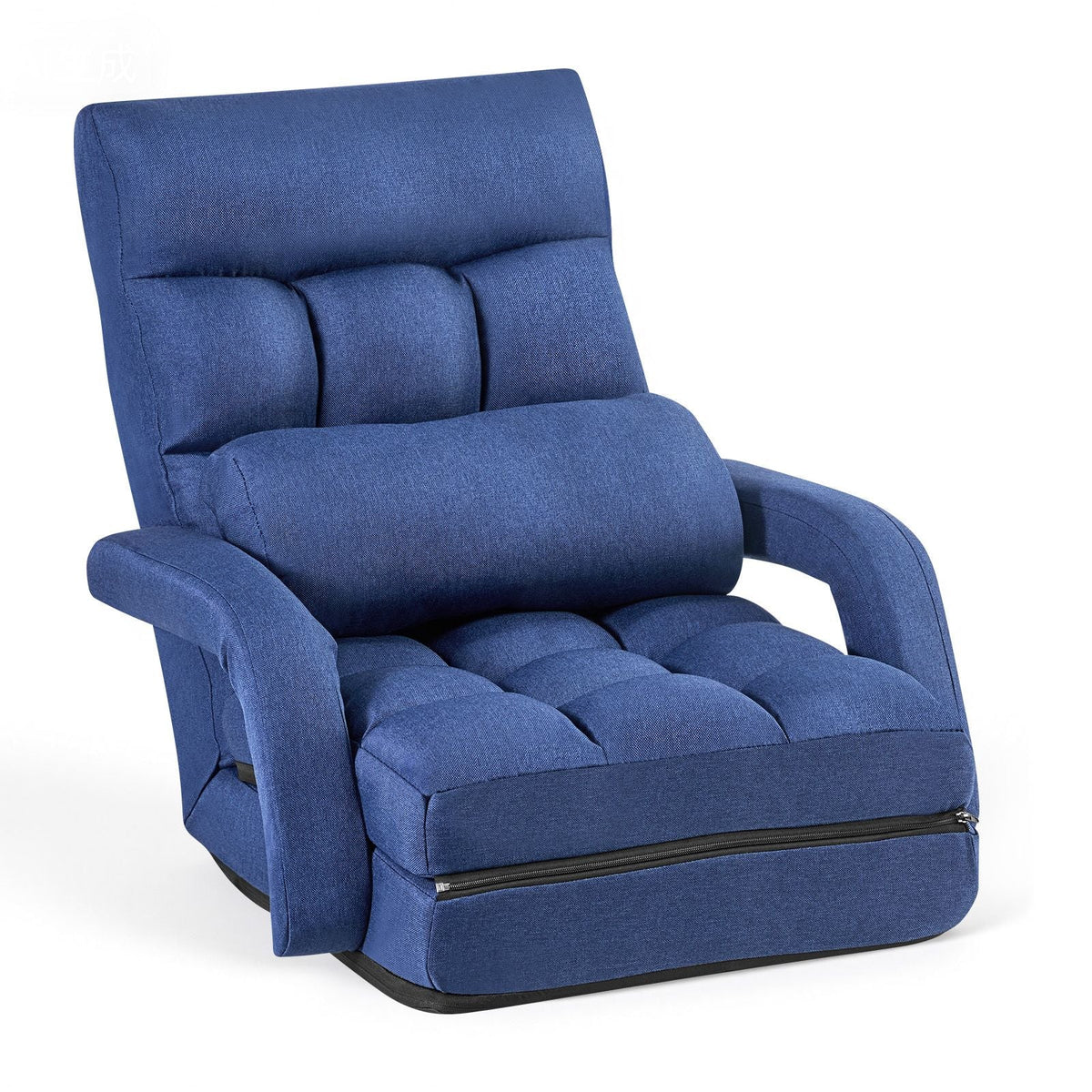 Floor Chair, 5 Adjustable Positions Folding Floor Gaming Chair with Back Support, Armrests, and Cushion, Sturdy Metal Frame with Recycled Foam and Linen Fabric, for Reading, Relaxing, Dark Blue