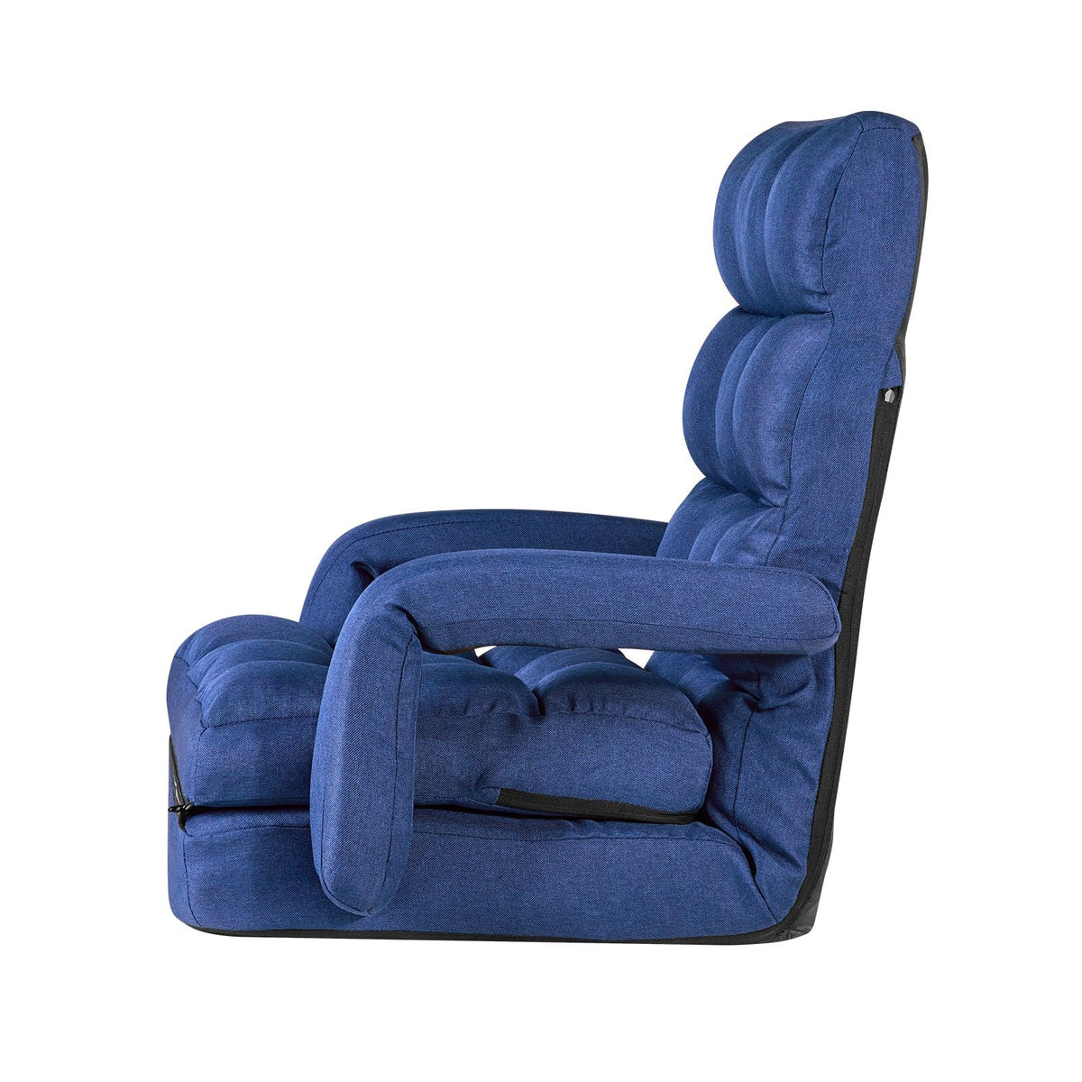 Floor Chair, 5 Adjustable Positions Folding Floor Gaming Chair with Back Support, Armrests, and Cushion, Sturdy Metal Frame with Recycled Foam and Linen Fabric, for Reading, Relaxing, Dark Blue
