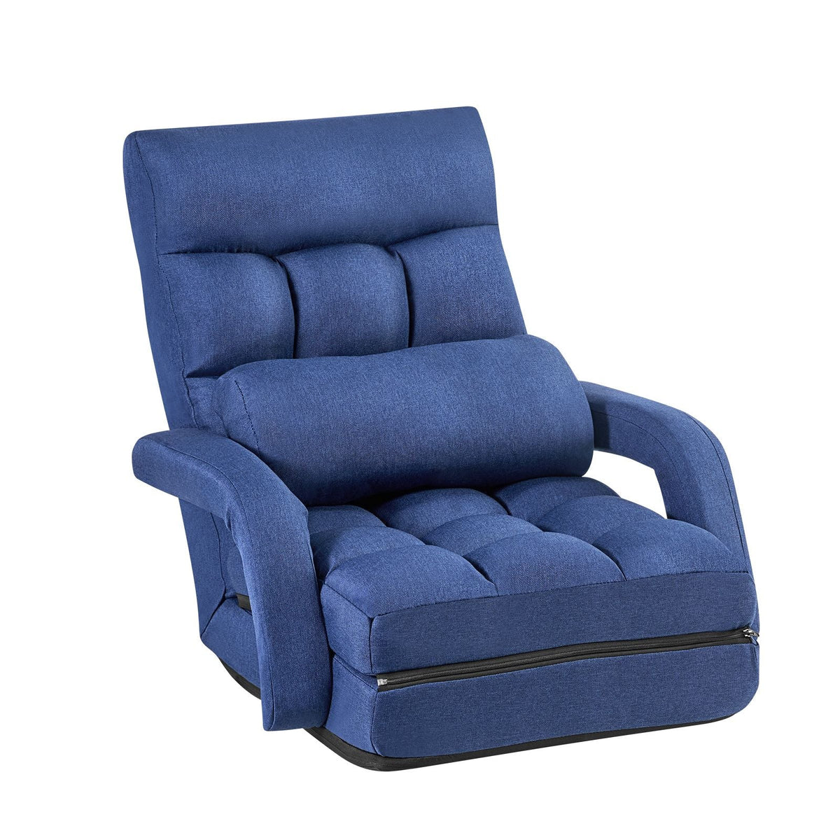 Floor Chair, 5 Adjustable Positions Folding Floor Gaming Chair with Back Support, Armrests, and Cushion, Sturdy Metal Frame with Recycled Foam and Linen Fabric, for Reading, Relaxing, Dark Blue