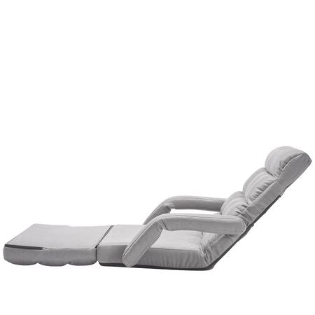 Floor Chair, Floor Gaming Chair with 5 Adjustable Position and Back Support, Folding Sofa Chair with Armrest for Adults, Sofa Lounger Bed with Back Cushion for Living Room and Bedroom, Gray
