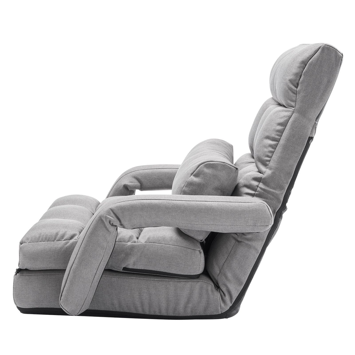Floor Chair, Floor Gaming Chair with 5 Adjustable Position and Back Support, Folding Sofa Chair with Armrest for Adults, Sofa Lounger Bed with Back Cushion for Living Room and Bedroom, Gray