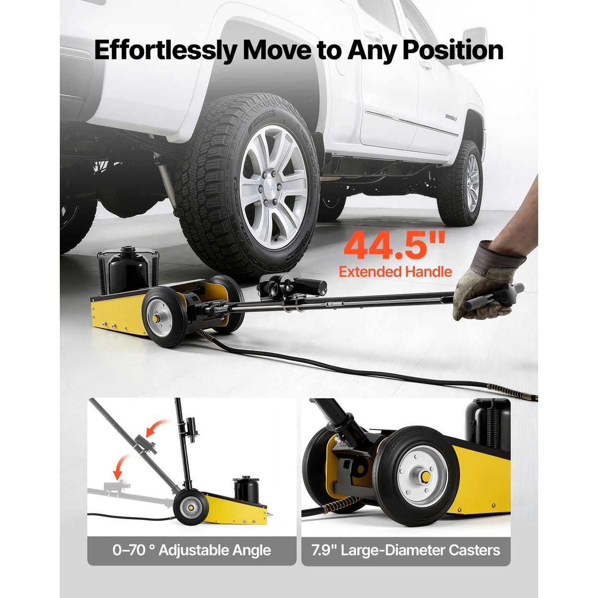 Floor Jack, 22 Ton (48501 lbs) Capacity, Steel Racing Floor Jack with Single Piston Quick Lift Pump & Extension Posts, Air Hydraulic Trolley Car Lift for SUVs, Pickups, Lifting Range 10.4"-21.3"
