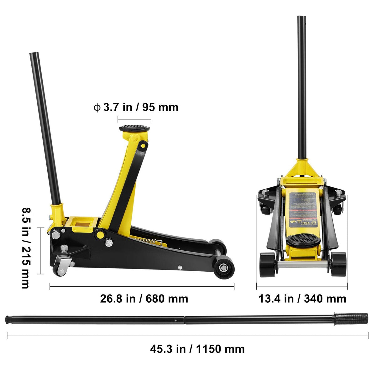 Floor Jack, 2.5 Ton Low Profile Floor Jack, Heavy-duty Steel Racing Floor Jack with Dual Pistons Quick Lift Pump, Floor Jack Lifting Range 3.64"-19.49"