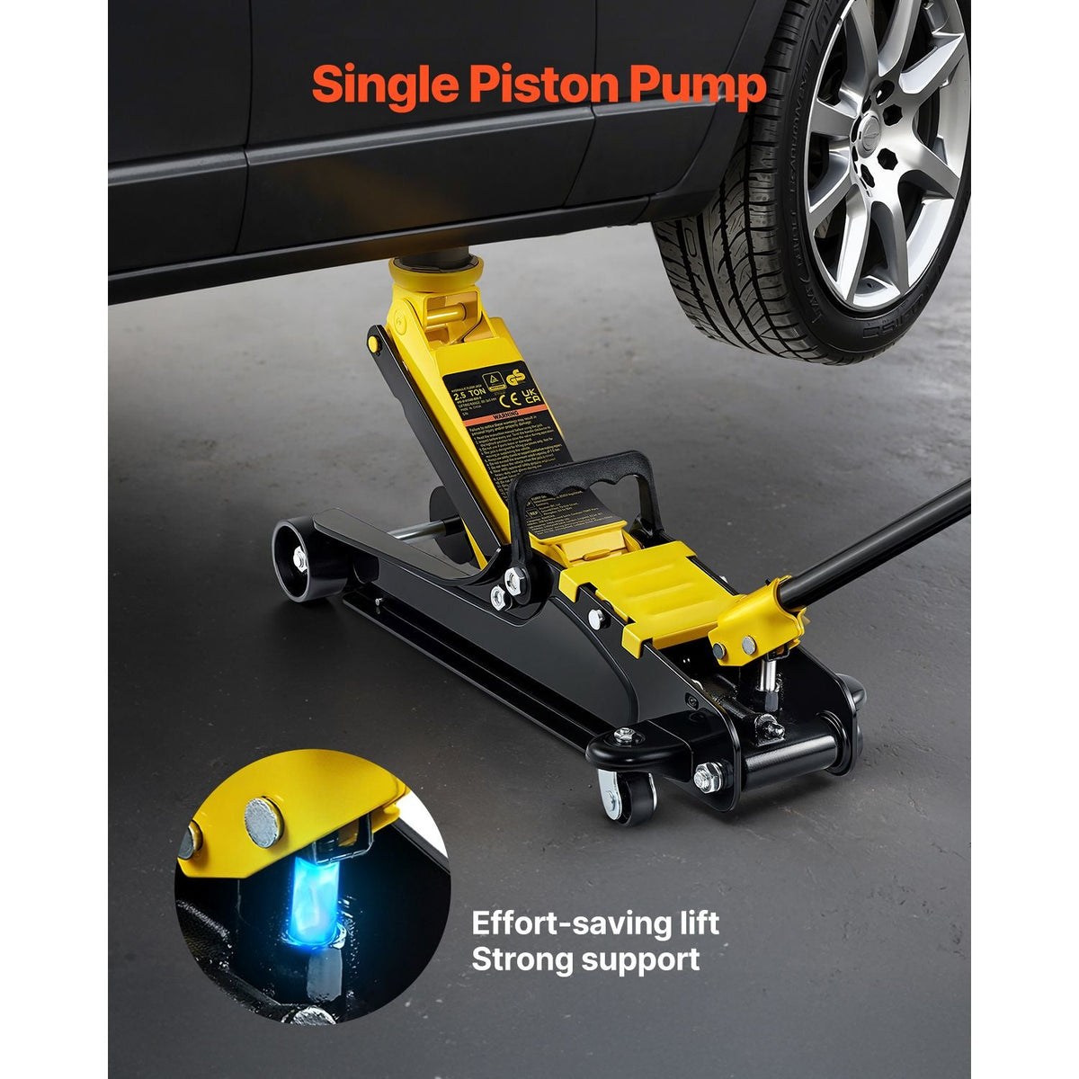 Floor Jack, 2.5 Ton Low Profile Floor Jack, Heavy-duty Steel Racing Floor Jack With Single Piston Lift Pump, Floor Jack Lifting Range 3.35"-14.96"
