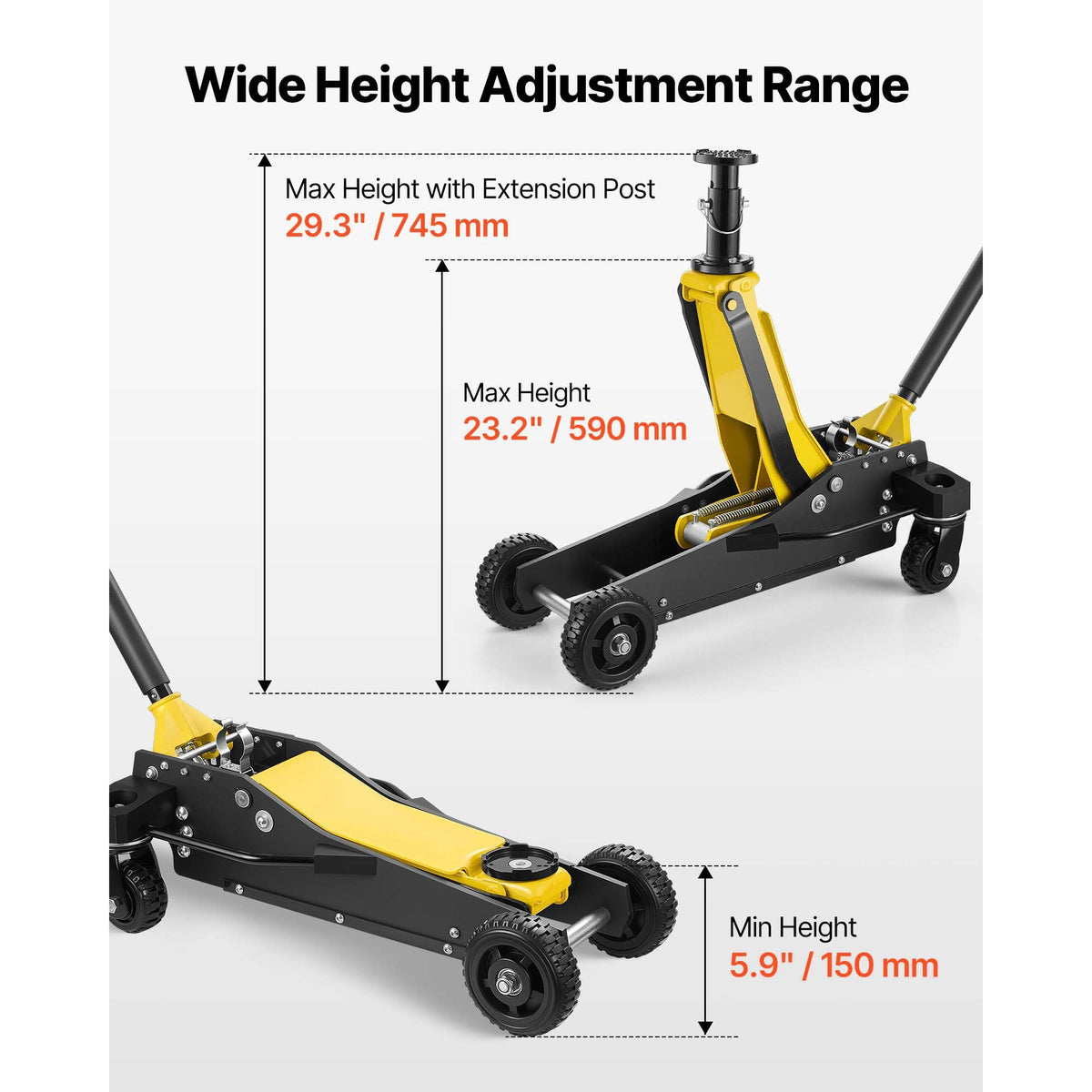 Floor Jack, 3 Ton (6614 lbs) Capacity, Aluminum & Steel Racing Floor Jack with Dual Pistons Quick Lift Pump & Extension Post, Hydraulic Trolley Car Lift for SUV Pickup, Lifting Range 5.9"-29.3"