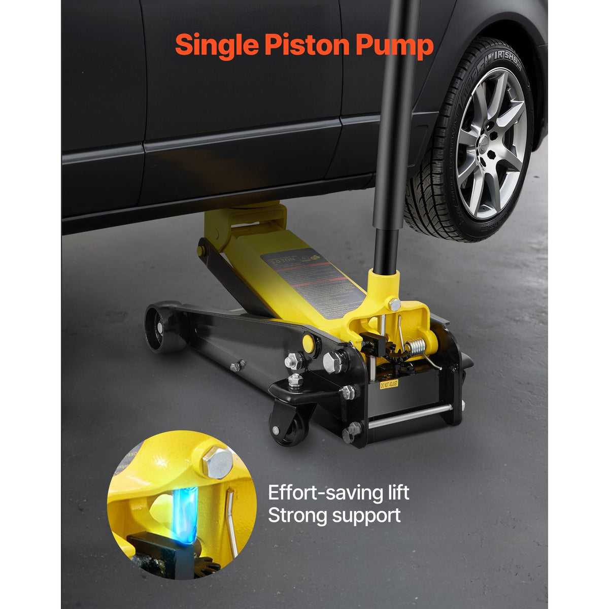 Floor Jack, 3 Ton Low Profile Floor Jack, Heavy-duty Steel Racing Floor Jack with Single Piston Quick Lift Pump, Floor Jack Lifting Range 5.12"-20"