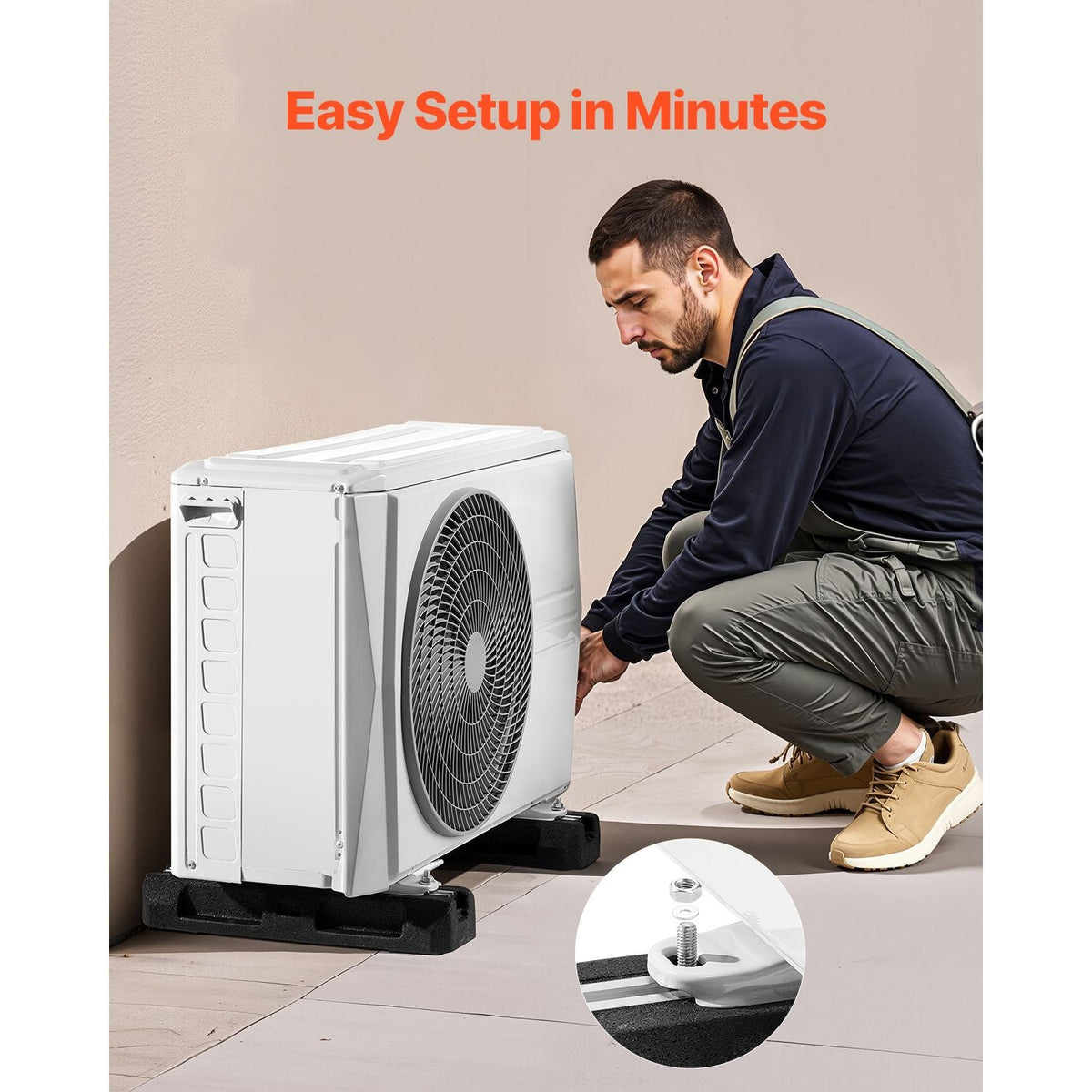 Floor Mounting Base Kit for Mini Split Air Conditioning Systems, Floor Mounting Ground Base Pad for 9000-36000BTU AC Heat Pump System, Heavy-Duty Rubber Anti-Vibration Pads, Max Load 2204 lbs