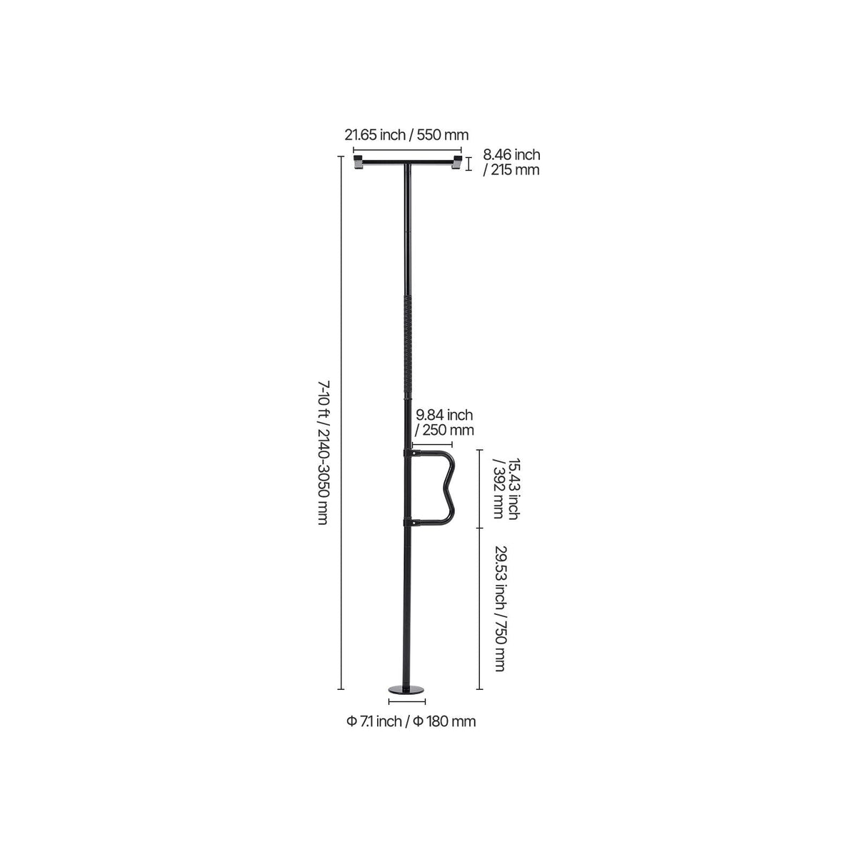 Floor-to-Ceiling Transfer Pole, Tension Mounted Bathroom Grab Bar with Anti-Slip Curve Handle, 300 Lbs Capacity Security Pole for Elderly, Ideal Senior Safety Pole for 7-10 Ft Ceilings, Black