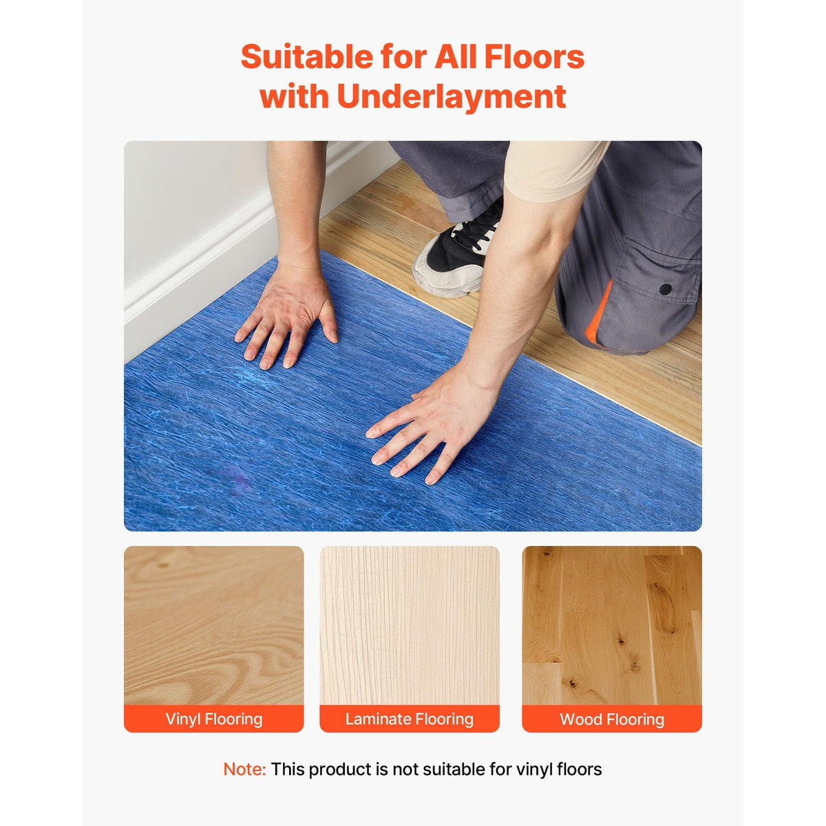 Floor Underlayment 100 sq. ft/Roll, 3 mm Thick Laminate Flooring Padding with Attached Vapor Barrier, Heavy Duty Fiber + PE Film, Soundproofing & Noise Reduction, Ideal for Vinyl Wood