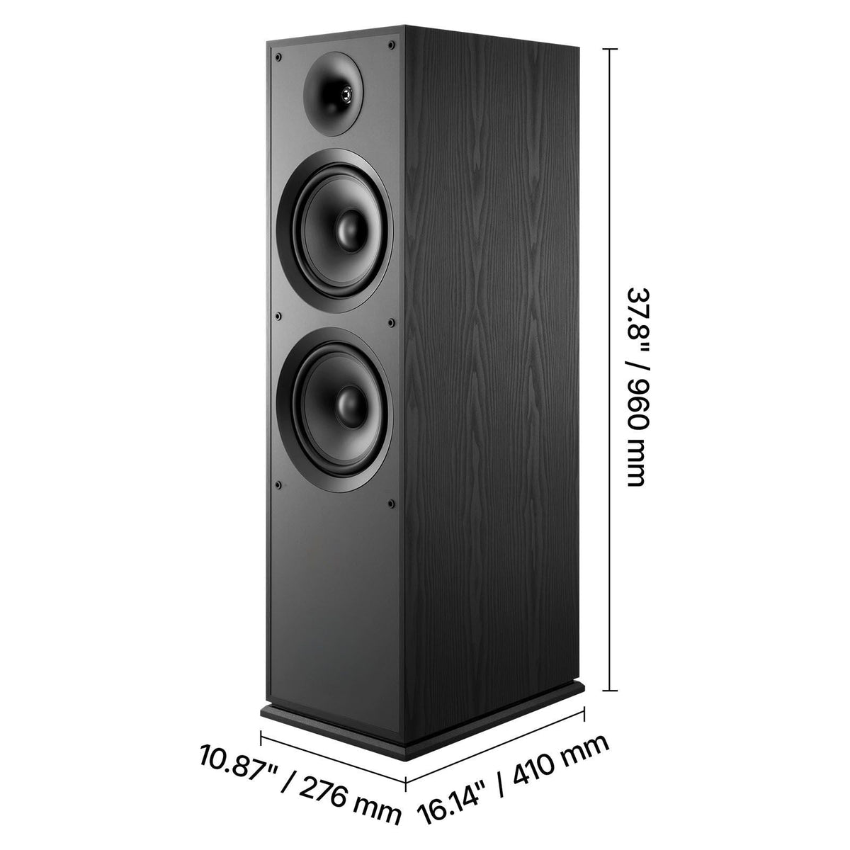 Floorstanding Speaker, 2-Way, Floor-Standing Tower Speaker with 1-Inch Tweeter, Dual 8-Inch Woofers, 600W Peak Power, 50Hz–20kHz Frequency Response, Durable MDF Enclosure, for Home Audio, Single