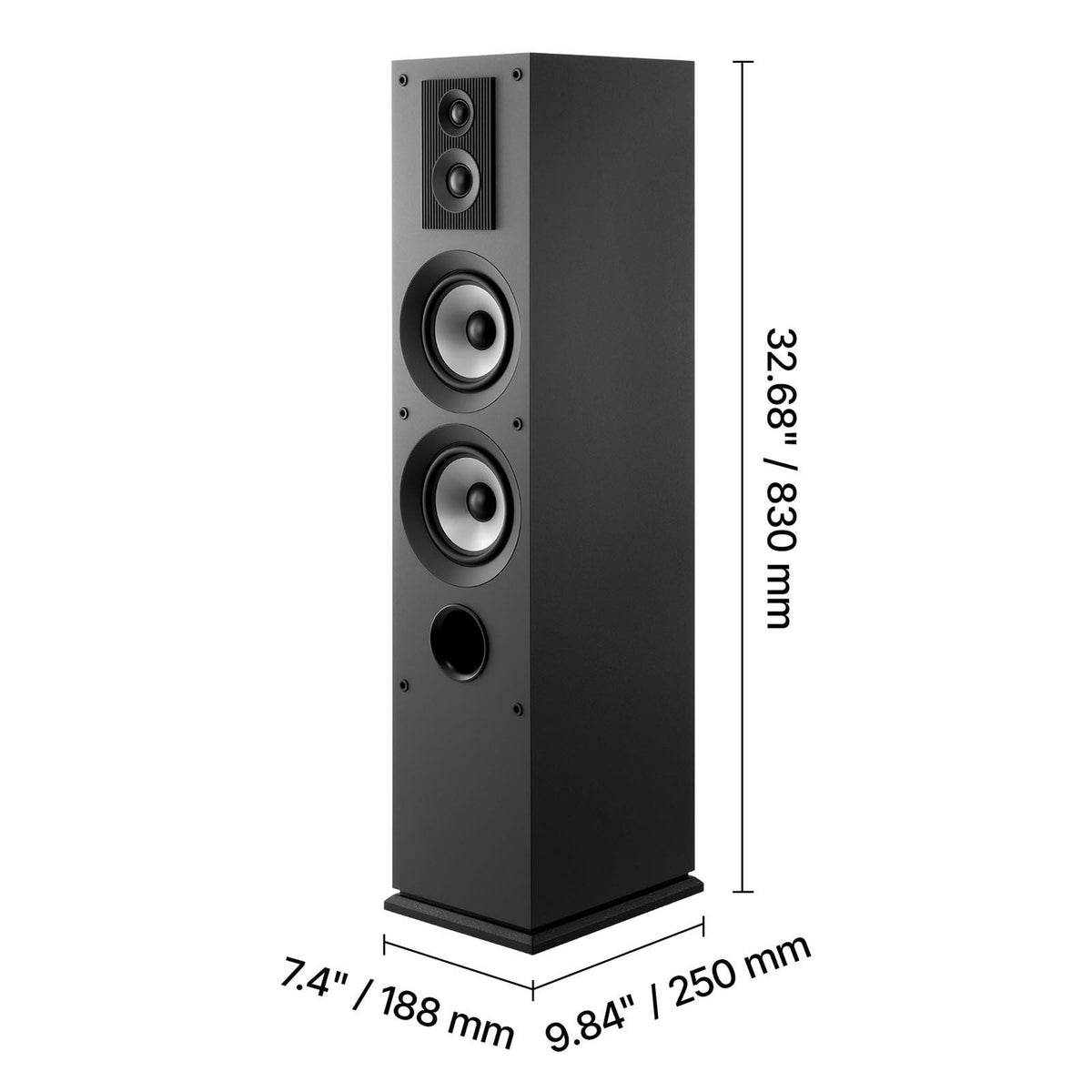 Floorstanding Speaker, 3-Way, Floor-Standing Tower Speaker with 0.75 in & 1 in Tweeter, Dual 5.25 in Woofers, 145W Peak, 70Hz–20kHz Frequency Response, MDF Enclosure, for Home Audio, Single