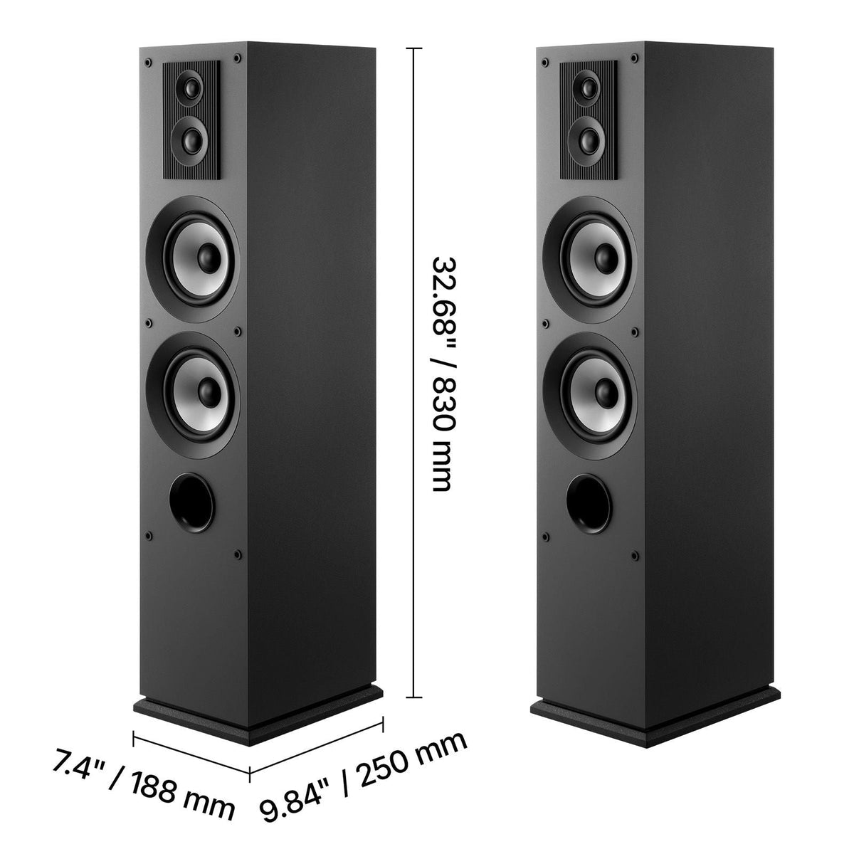 Floorstanding Speakers Pair, 3-Way, Floor-Standing Tower Speakers with 0.75 in & 1 in Tweeter, Dual 5.25 in Woofers, 145W Peak Power, 70Hz–20kHz Frequency Response, MDF Enclosure, for Home Audio
