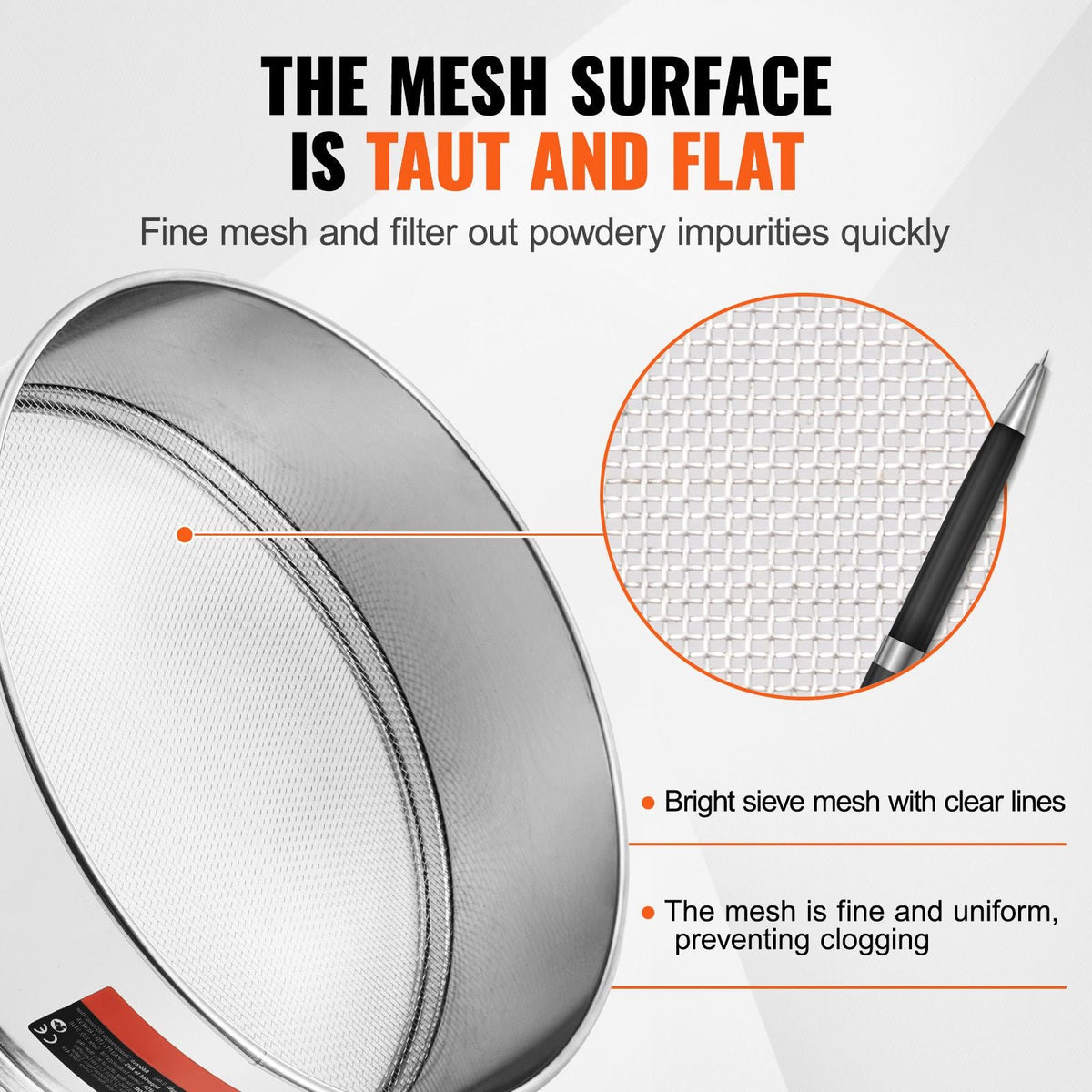 Flour Sieve Fine Mesh, 12 Mesh Flour Sifter, 304 Stainless Steel Fine Mesh Sifter Food-grade, Dia. 12.6" Fine Mesh Strainers for Baking, 5 Sizes Mesh hole for Mungbean, Rice, Flour, Pearl Powder