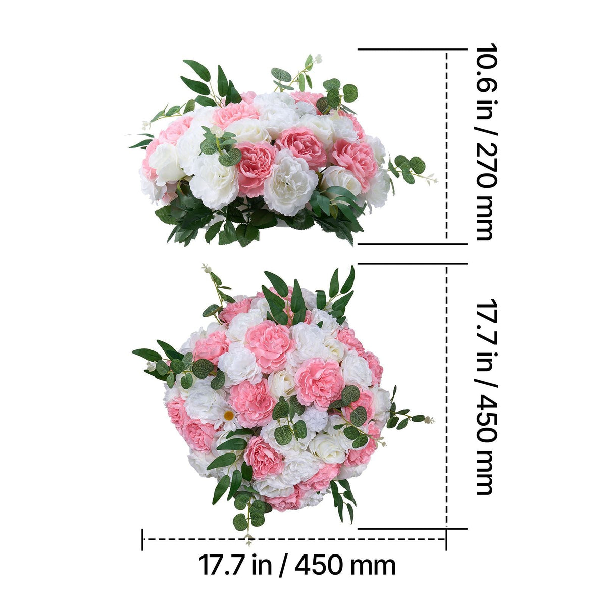 Flower Ball Arrangement Bouquet 10 PCS, 17.7-Inch Diameter Artificial Flower Balls Wedding Table Centerpieces, Rose Arrangements for Wedding Centerpiece Home Decorations, Pink and White Roses