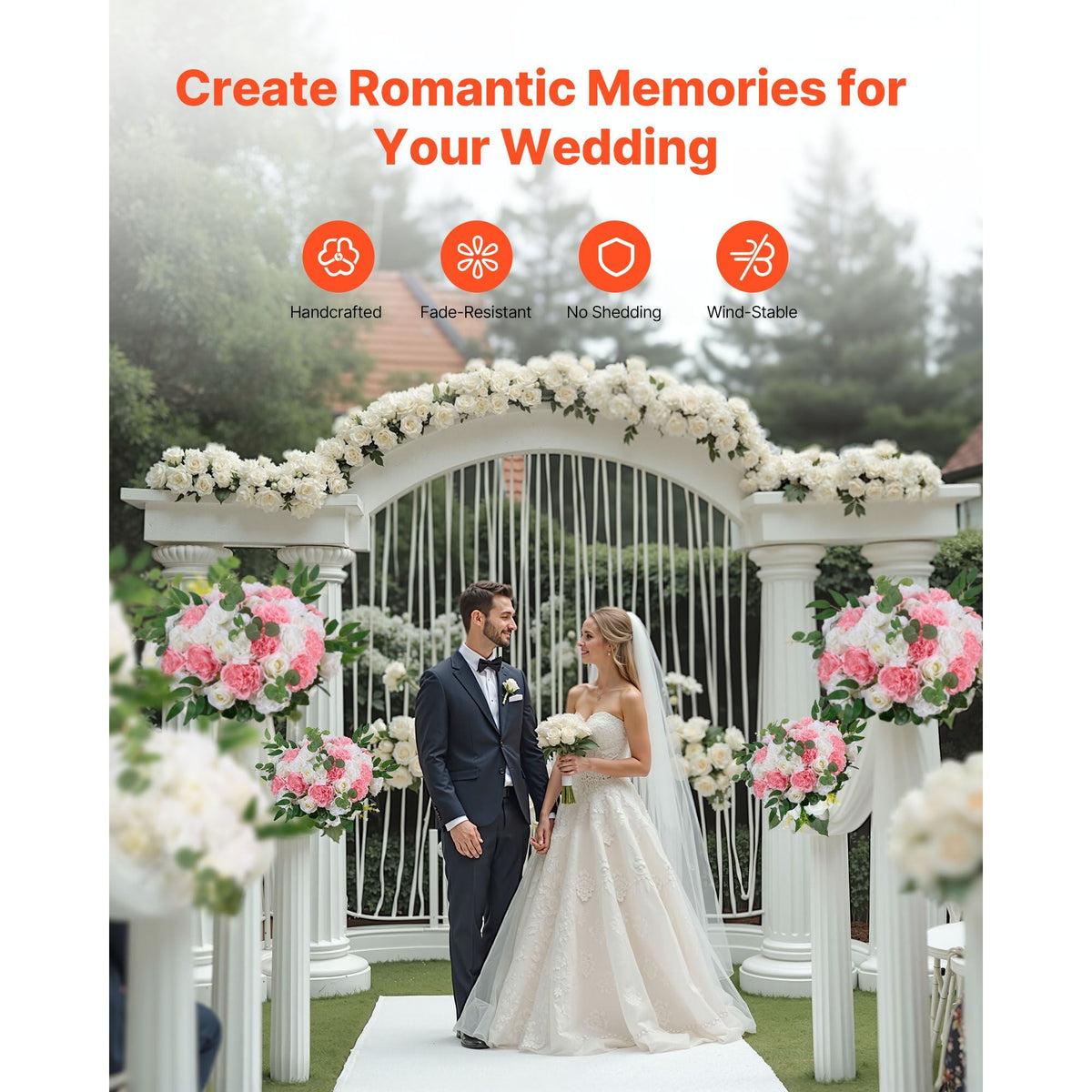 Flower Ball Arrangement Bouquet 10 PCS, 17.7-Inch Diameter Artificial Flower Balls Wedding Table Centerpieces, Rose Arrangements for Wedding Centerpiece Home Decorations, Pink and White Roses