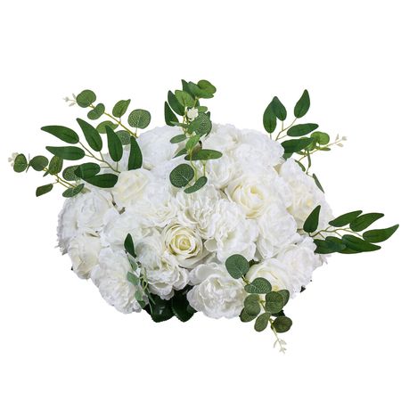 Flower Balls Arrangement Bouquet 10 PCS, 17.7-Inch Diameter Artificial Flower Balls Wedding White Roses Centerpieces, Faux Flowers Arrangements for Wedding Centerpiece Home Table Decorations