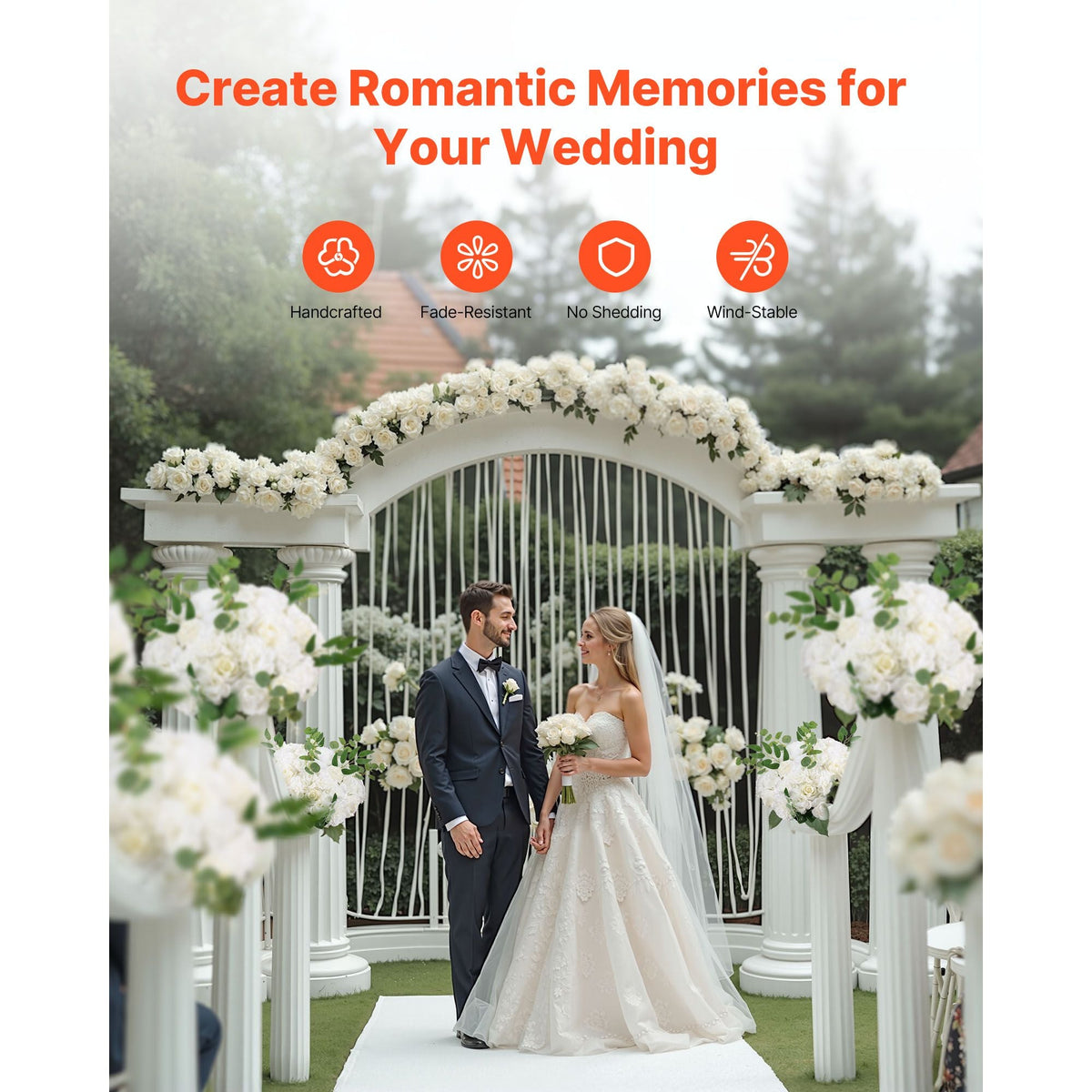 Flower Balls Arrangement Bouquet 10 PCS, 17.7-Inch Diameter Artificial Flower Balls Wedding White Roses Centerpieces, Faux Flowers Arrangements for Wedding Centerpiece Home Table Decorations
