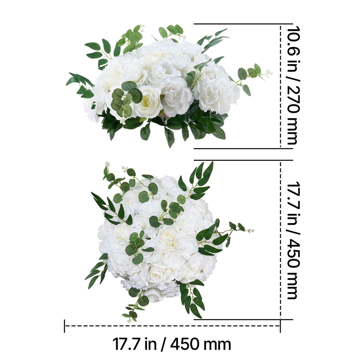 Flower Balls Arrangement Bouquet 10 PCS, 17.7-Inch Diameter Artificial Flower Balls Wedding White Roses Centerpieces, Faux Flowers Arrangements for Wedding Centerpiece Home Table Decorations