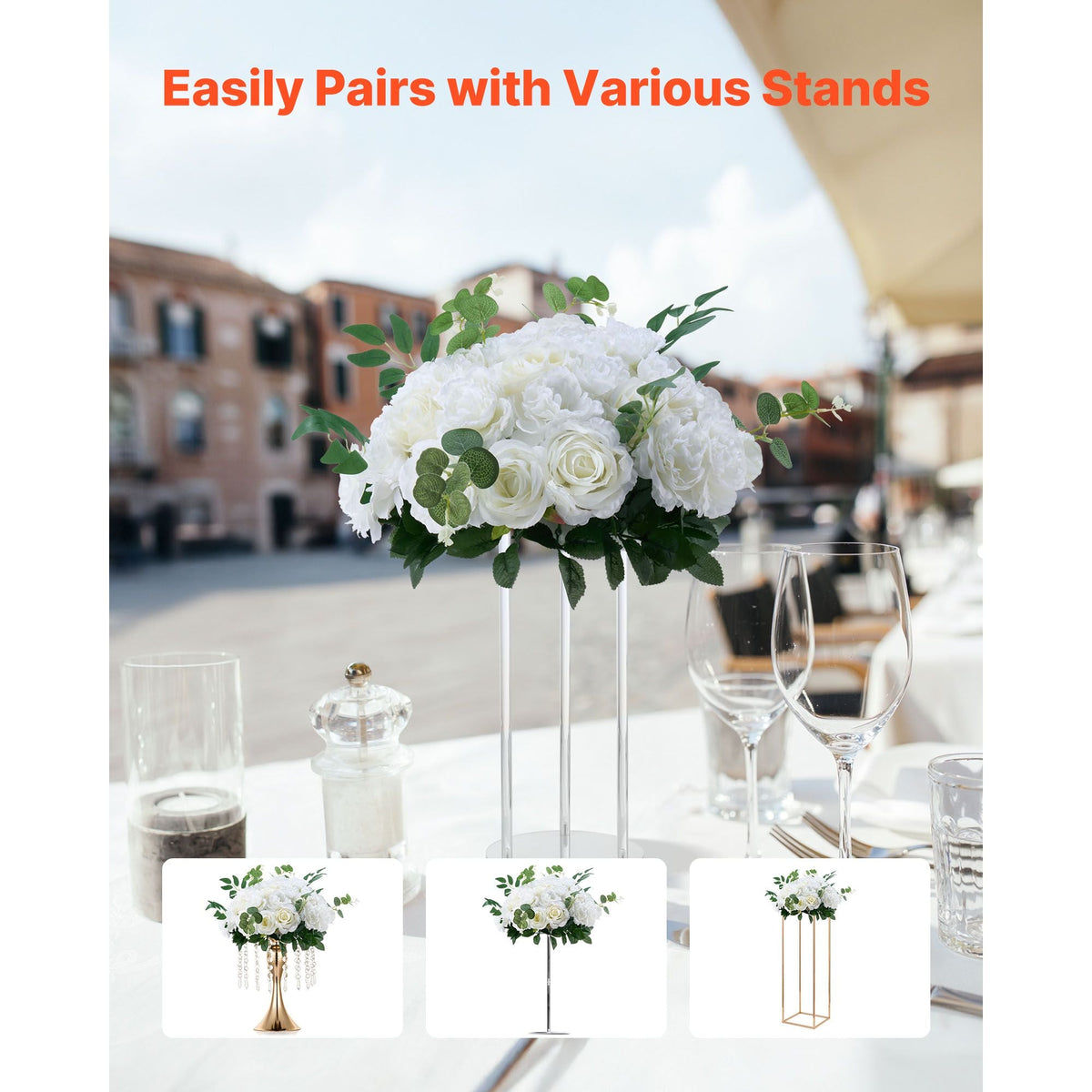 Flower Balls Arrangement Bouquet 10 PCS, 17.7-Inch Diameter Artificial Flower Balls Wedding White Roses Centerpieces, Faux Flowers Arrangements for Wedding Centerpiece Home Table Decorations