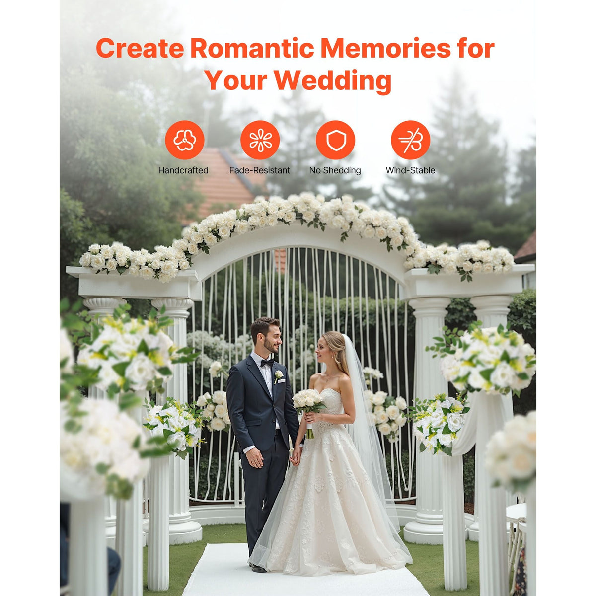Flower Balls Arrangement Bouquet 10 PCS, 9.5-Inch Diameter Artificial Flower Balls Wedding Rose Centerpieces, Faux Flowers Arrangements for Wedding Centerpiece Home Table Decorations, White