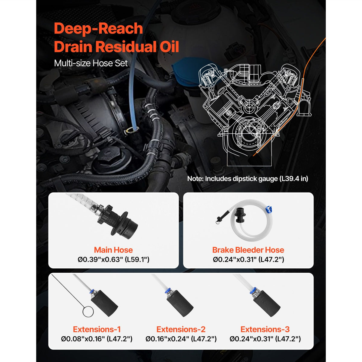 Fluid Extractor, 9.5 L Capacity, Manual Vacuum Oil Extractor Pump with 59 in Long Horse & Three 47 in Extension Tubes, Oil Change Pump with HDPE Tank for Cars, Lawn Mowers, Boats, Motorcycles