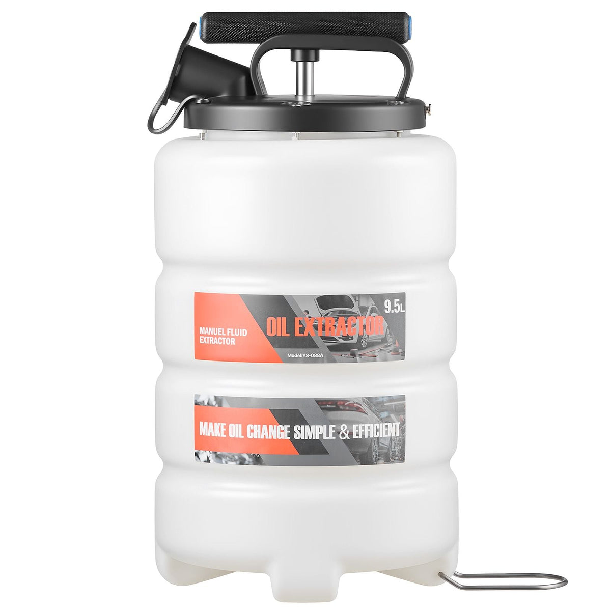 Fluid Extractor, 9.5 L Capacity, Manual Vacuum Oil Extractor Pump with 59 in Long Horse & Three 47 in Extension Tubes, Oil Change Pump with HDPE Tank for Cars, Lawn Mowers, Boats, Motorcycles