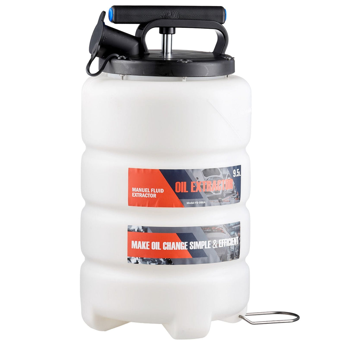 Fluid Extractor, 9.5 L Capacity, Manual Vacuum Oil Extractor Pump with 59 in Long Horse & Three 47 in Extension Tubes, Oil Change Pump with HDPE Tank for Cars, Lawn Mowers, Boats, Motorcycles