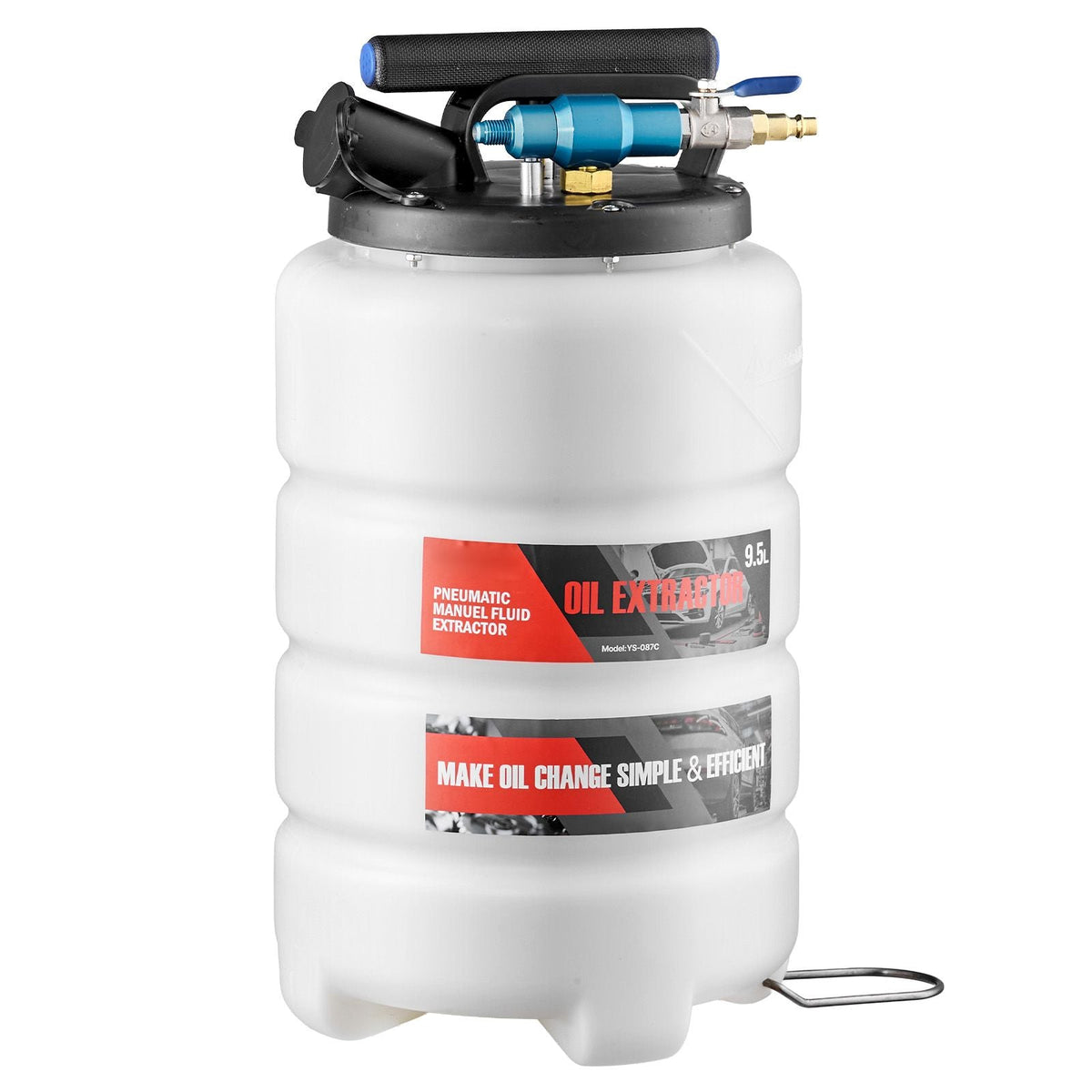 Fluid Extractor, 9.5 L Capacity, Pneumatic/Manual Vacuum Oil Extractor Pump with 59 in Long Horse & Three 47 in Extension Tubes, Oil Change Pump with PE Tank for Cars, Lawn Mowers, Boats