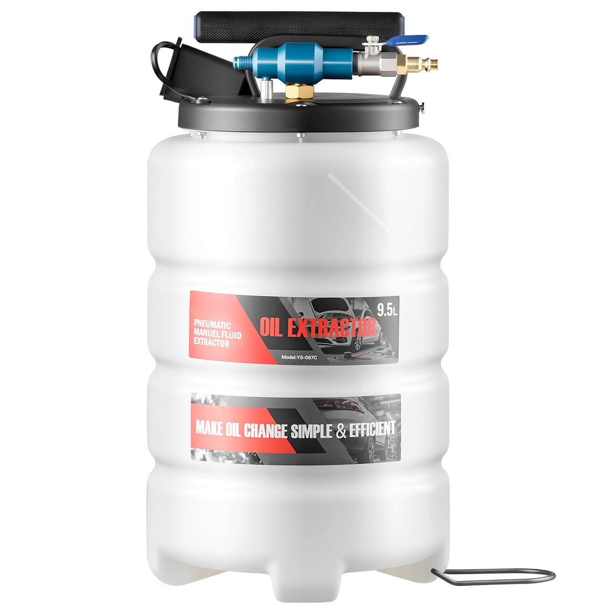 Fluid Extractor, 9.5 L Capacity, Pneumatic/Manual Vacuum Oil Extractor Pump with 59 in Long Horse & Three 47 in Extension Tubes, Oil Change Pump with PE Tank for Cars, Lawn Mowers, Boats
