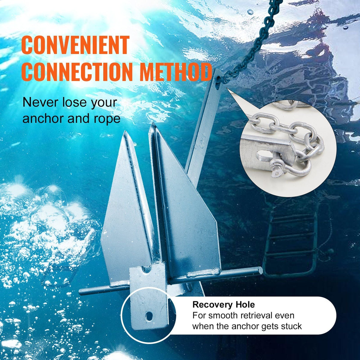 Fluke Style Anchor Kit, 13 LBS Hot-Dipped Galvanized Steel Fluke Anchor with 7.9' Chain, 101' Rope and Two 0.4" Shackles, Marine Boat Anchor for Small Vessels Under 30', Seas, Rivers and Shores