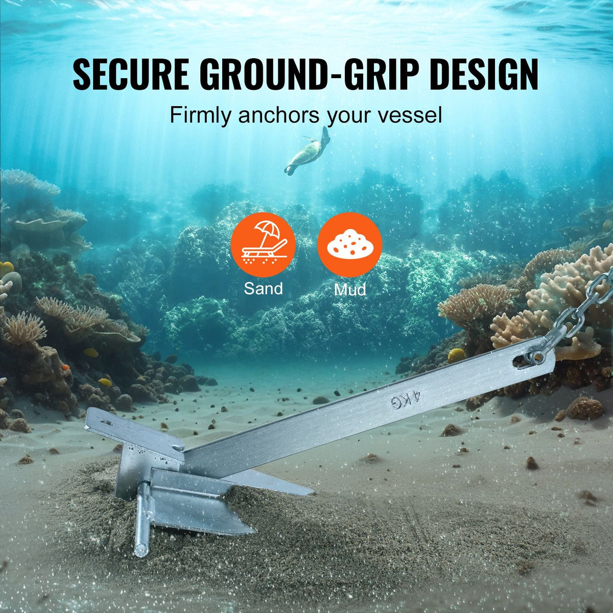 Fluke Style Anchor Kit, 8.5 LBS Hot-Dipped Galvanized Steel Fluke Anchor with 7.9' Chain, 75' Rope and Two 0.4" Shackles, Marine Boat Anchor for Small Vessels Under 18', Seas, Rivers and Shores