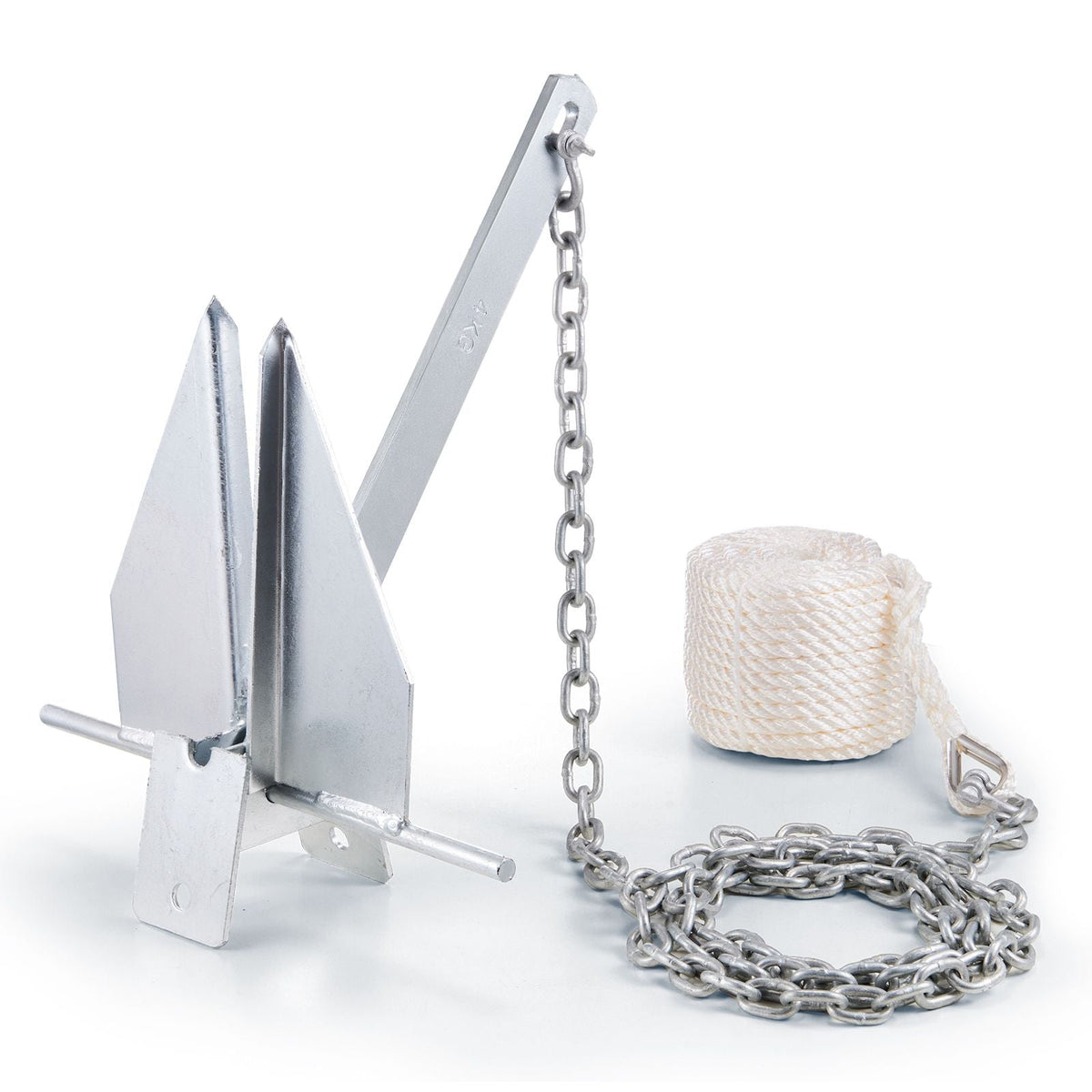 Fluke Style Anchor Kit, 8.5 LBS Hot-Dipped Galvanized Steel Fluke Anchor with 7.9' Chain, 75' Rope and Two 0.4" Shackles, Marine Boat Anchor for Small Vessels Under 18', Seas, Rivers and Shores