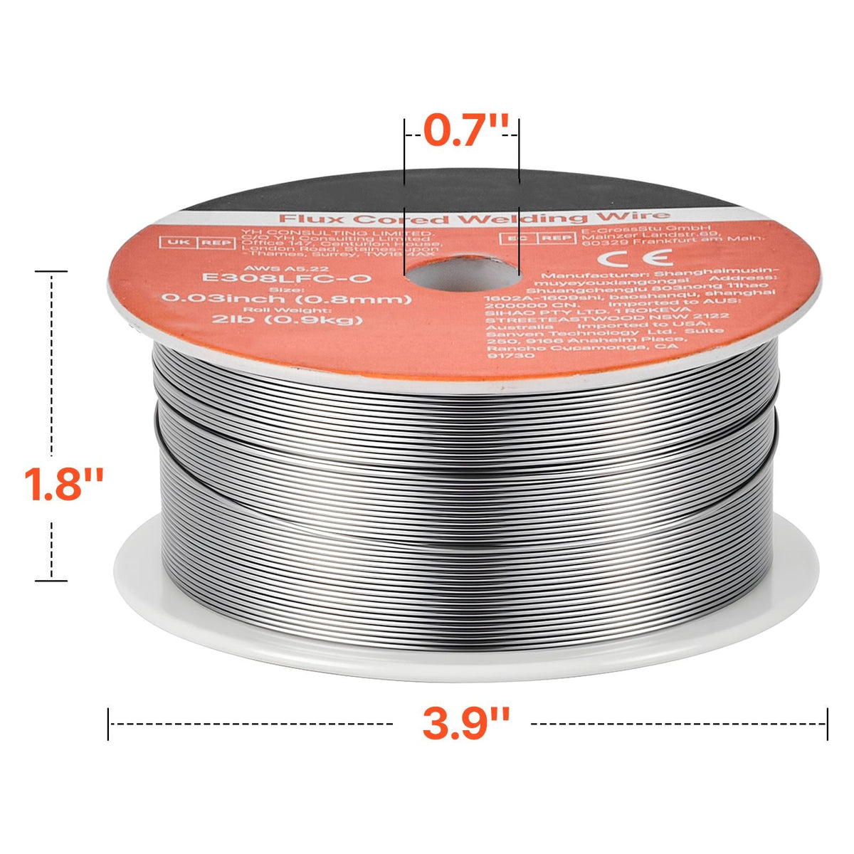 Flux Core MIG Welding Wire, E308LFC-O 0.03-inch 2 LBS, Gasless Stainless Steel Welding Wire with Low Spatter for All Position Arc Welding, Self-Shielded for Outdoor Use